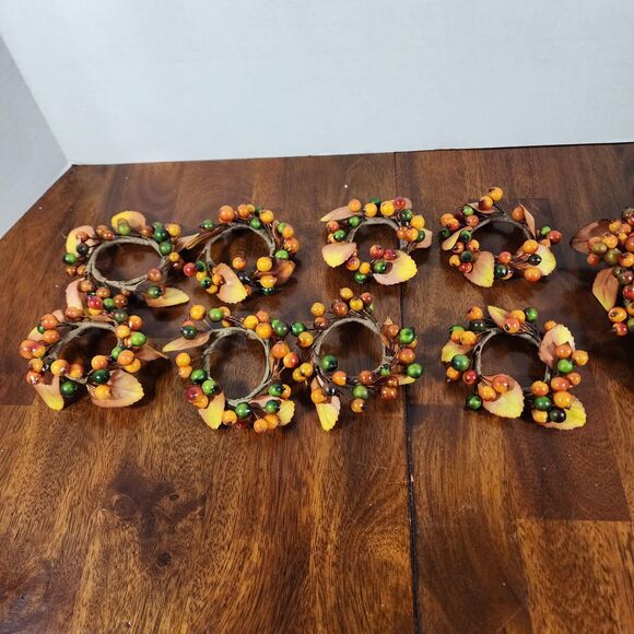 autumn-themed Berry Candle Rings Fall Candle Rings Wreaths Lot of 9 - Picture 3 of 5